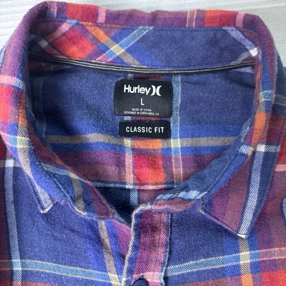Hurley Men's Classic Fit Plaid Shirt in Blue and Red - Picture 7 of 7